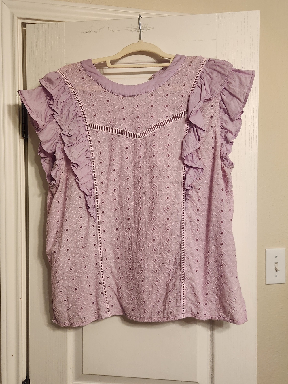Lavender Eyelet Ruffle Sleeve Blouse